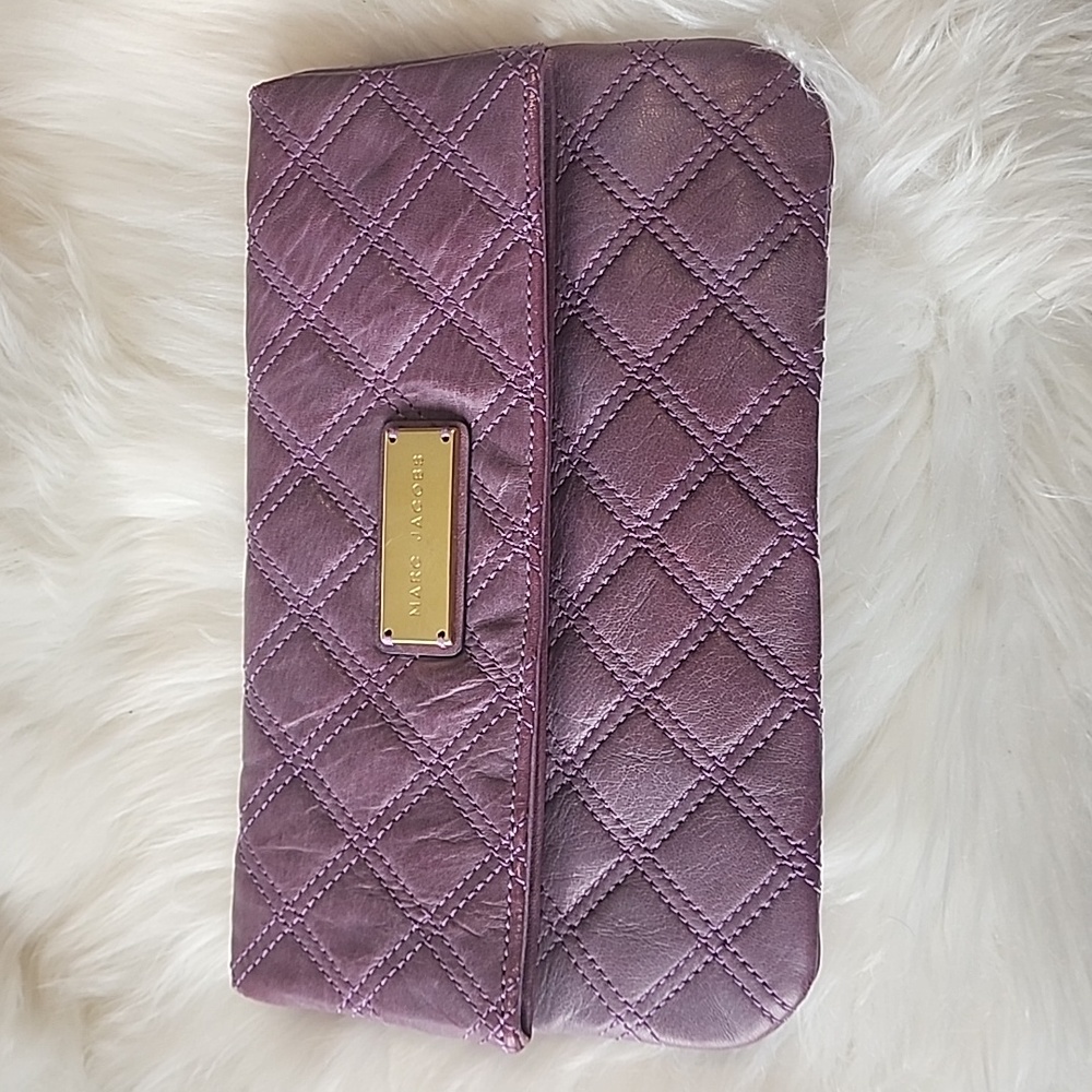 Marc Jacobs Purple Quilted Fold Over Clutch 7 X 12 Approx